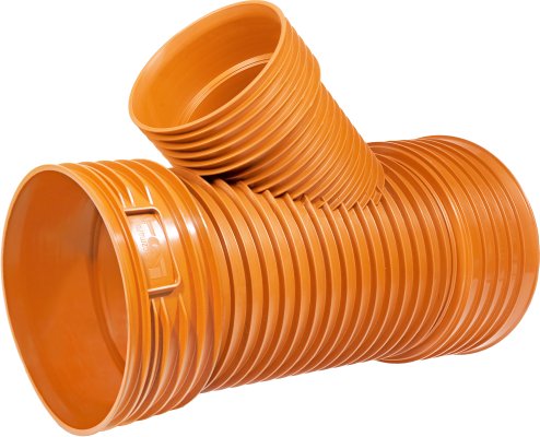 Trójnik trzykielichowy kanalizacji zewnętrznej K2-Kan OD 45° PP bez uszczelek do rur korugowanych, oranż 400/400 Kaczmarek 1023373450