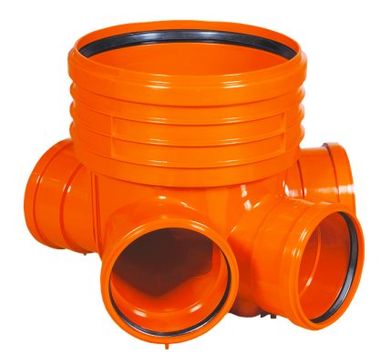 Kineta przelotowa 400 PP - Typ 3 i 4 KG z uszczelką do rury trzonowej (wznoszącej), z uszczelkami w kielichach rur wlotowych 160 + L160 - 45° Kaczmarek 2543123300