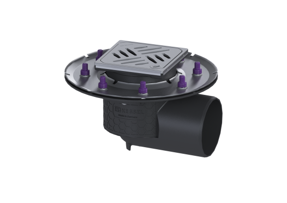 Wpust Practicus DN 100, odpł. boczny, z koł. docisk., z kratką/ramą nierdz. 120x120 . Kessel 45119.63