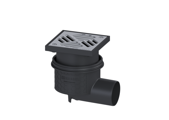 Wpust Practicus, DN 70, odpł. boczny, z kratką nierdz. 138x138  Kessel 45170.11