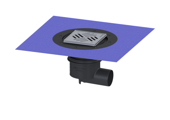 Wpust Practicus, DN 70, odpł. boczny, z nasadką Variofix i kratką/rama nierdz. 138x138 Kessel 45170.51