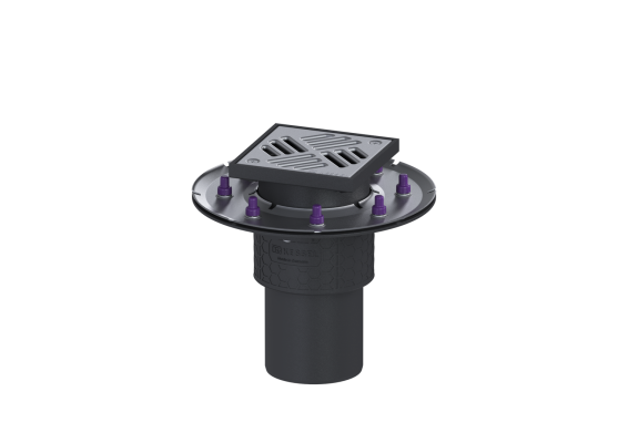 Wpust Practicus DN 100, odpł. pionowy, z koł. docisk., z kratką nierdz.138x138 Kessel 45219.11