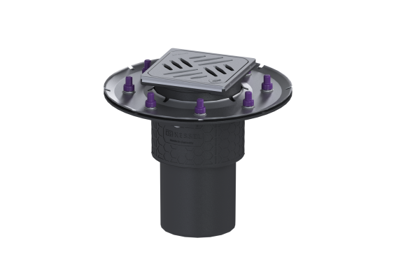 Wpust Practicus DN 100, odpł. pionowy, z koł. docisk., z kratką/ramą nierdz. 120x120 . Kessel 45219.63