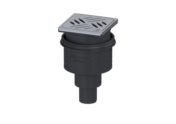 Wpust Practicus, DN50, odpł. pionowy, z kratką szczel./ ramą nierdz. 120x120 Kessel 45250.63