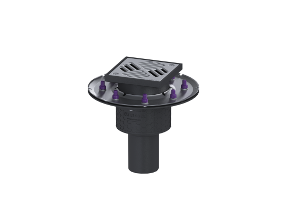 Wpust Practicus DN70, odpł. pionowy, z koł. docisk., z kratką nierdz. 138x138  Kessel 45279.11