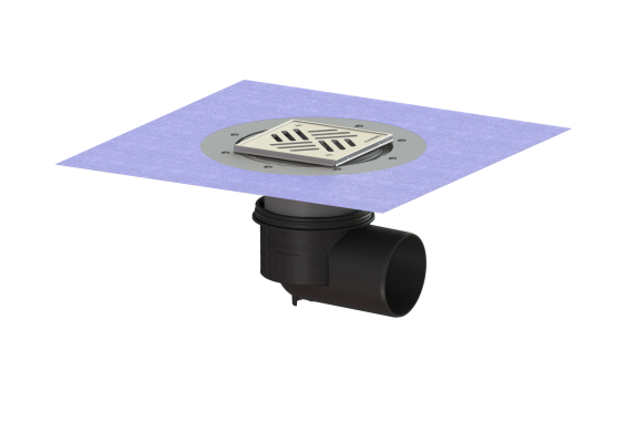 Wpust Ecoguss, DN 100, odpł. boczny, z nasadką Variofix i kratką/ramą nierdz. 138x138 Kessel 48311.51