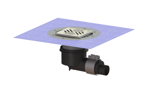 Wpust Ecoguss, DN 50, odpł. boczny, z nasadką Variofix i kratką/ramą nierdz. 138x138 Kessel 48358.51