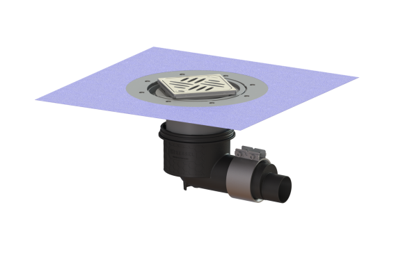 Wpust Ecoguss, DN50, odpł. boczny, z nasadką Variofix i kratką szczel/ramą nierdz. 120x120 Kessel 48358.53