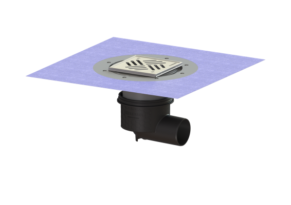 Wpust Ecoguss, DN 70, odpł. boczny, z nasadką Variofix i kratką/ramą nierdz. 138x138 Kessel 48378.51