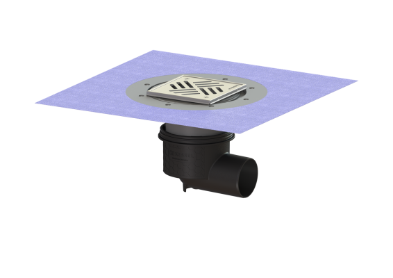 Wpust Ecoguss, DN 80, odpł. boczny, z nasadką Variofix i kratką/ramą nierdz. 138x138 Kessel 48383.51