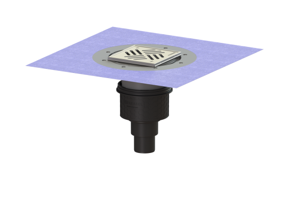 Wpust Ecoguss, DN 50, odpł. pionowy, z nasadką Variofix i kratką/ramą nierdz. 138x138 Kessel 48458.51