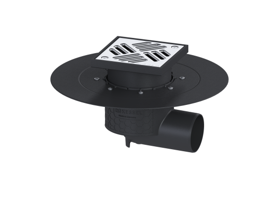 Wpust Ecoguss DN70, odpł. boczny, z kratką szczel. nierdz. 138x138 przykręcaną Kessel 48578.11