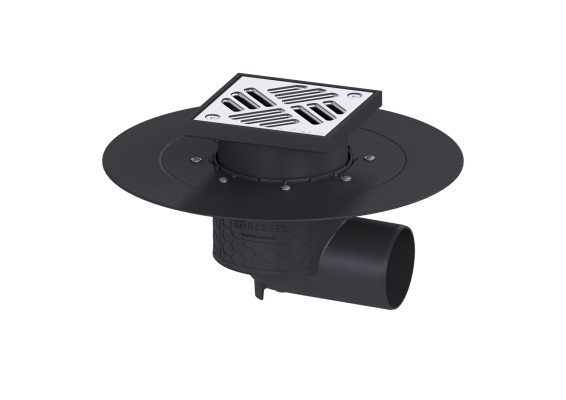 Wpust Ecoguss DN80, odpł. boczny, z kratką szczel. nierdz. 138x138 przykręcaną Kessel 48583.11