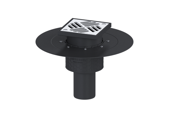 Wpust Ecoguss DN 70, odpł. pion., z kratką nierdz.138x138, z kołnierzem klejonym Kessel 48678.11