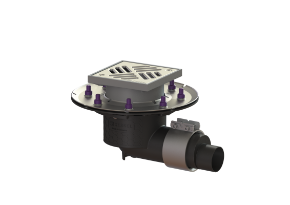 Wpust Ecoguss DN50, odpł. boczny, z kratką szczel. nierdz. 138x138 przykręcaną Kessel 48758.11