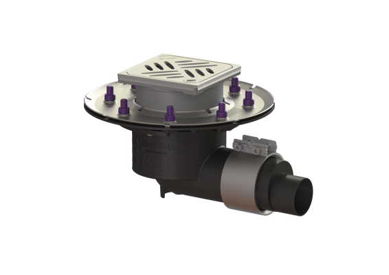 Wpust Ecoguss, DN50, odpł. boczny, z kratką szczel/ramą nierdz. 120x120 Kessel 48758.63