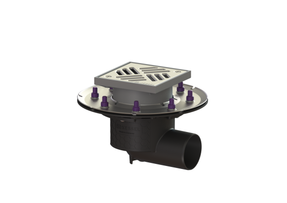 Wpust Ecoguss DN70, odpł. boczny, z kratką szczel. nierdz. 138x138 przykręcaną Kessel 48778.11