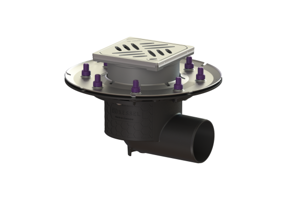 Wpust Ecoguss, DN70, odpł. boczny, z kratką szczel/ramą nierdz. 120x120 Kessel 48778.63