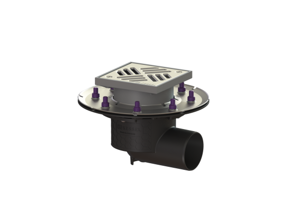 Wpust Ecoguss DN80, odpł. boczny, z kratką szczel. nierdz. 138x138 przykręcaną Kessel 48783.11