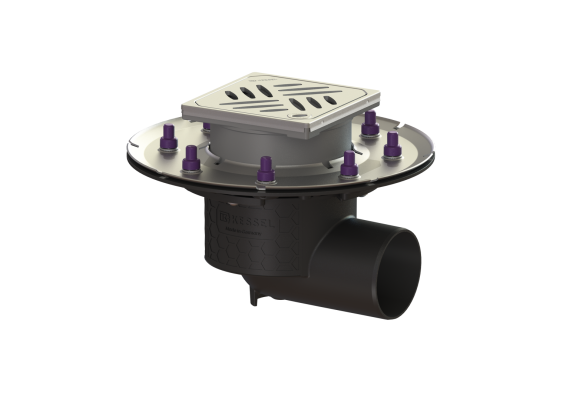 Wpust Ecoguss, DN80, odpł. boczny, z kratką szczel/ramą nierdz. 120x120 Kessel 48783.63