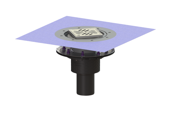 Wpust Ecoguss, DN80, odpł. pionowy, z nasadką Variofix i kratką szczel/ramą nierdz. 120x120 Kessel 48883.53