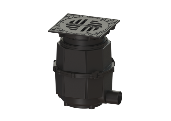 Wpust podwórzowy w systemie 400, Głębokość zabudowy 580 – 710 mm, DN 100, kl. D Kessel 851101D