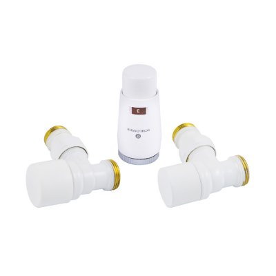 Zestaw termostatyczny Elegant Mini: 1/2 x M22x1,5, głowica na zacisk, kątowy, biały Schlosser 603400001