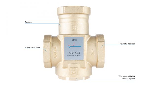 Zawór temperaturowy ATV 554, DN32, Rp1 1/4