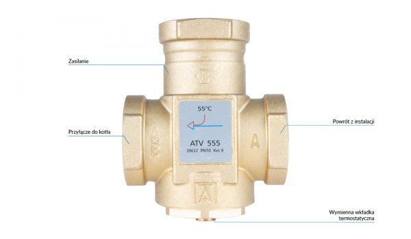 Zawór temperaturowy ATV 555, DN32, Rp1 1/4