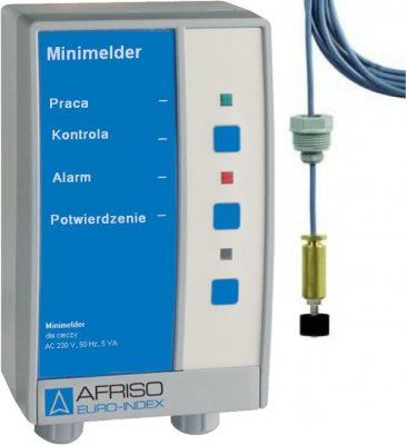 Sygnalizator graniczny minimalnego poziomu napełnienia Minimelder-R z sondą, 230 V AC AFRISO 16723
