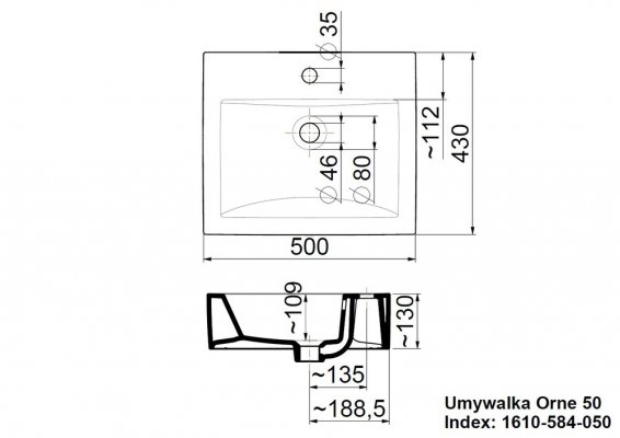 Umywalka nablatowa Orne 50 prostokątna Armatura 1610-584-050