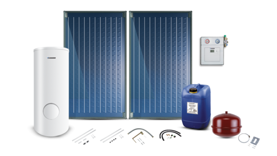 Pakiet solarny z 2 kolektorami słonecznymi SO5000TF FKC-2S oraz biwalentnym 300 litrowym zasobnikiem Bosch 8734100537