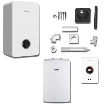 Pakiet kocioł kondensacyjny Bosch Condens GC2300iW 15P + zasobnik prostopadłościenny WD120B + sterownik CT200 + zestaw do szachtu 60/100 fi 60  8734100902