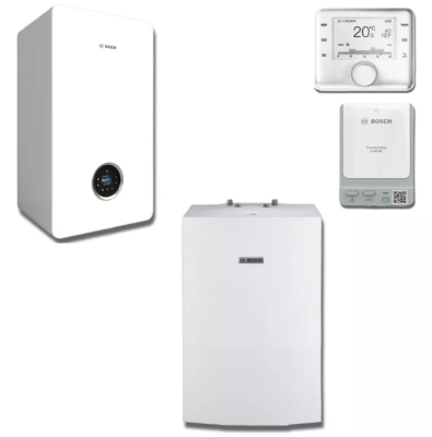 Bosch Condens GC5700iW 24P + zasobnik Stora WD120B + Regulator CR 400 + Moduł internetowy K40RF + Pozioma płyta montażowa 8734100905