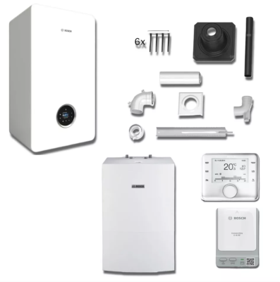 Pakiet kocioł kondensacyjny Bosch Condens GC5700iW 24P + zasobnik WD120B + regulator pogodowy CR 400 + K40RF + zestaw do szachtu 60/100 fi 60 8734100907