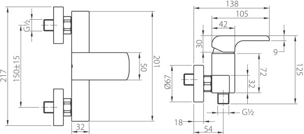 KVADRO Bateria natryskowa bez zestawu natryskowego chrom Ferro 35060/1.0