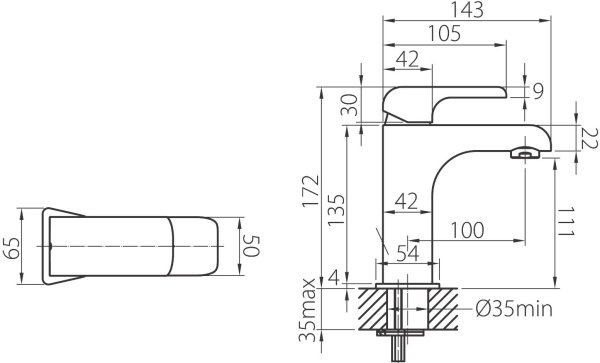 KVADRO Bateria umywalkowa z korkiem push-up Ferro 35001.0