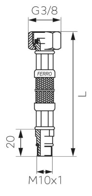 Wąż bateryjny w oplocie stalowym L-80 M10 x 3/8 krótki Ferro WBS19