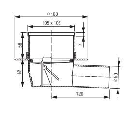 Syfon podłogowy 105x105mm DN50 sucha zapora poziomy Fluidmaster 262770