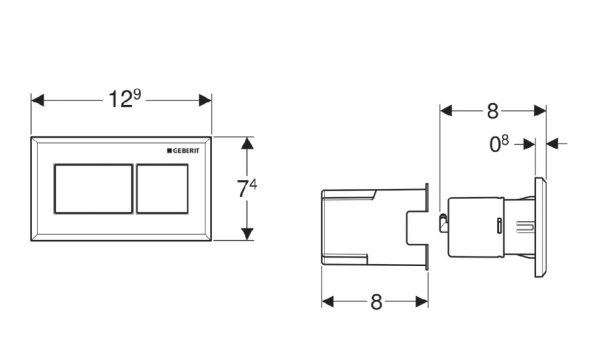 Pneumatyczny przycisk uruchamiający WC Geberit Sigma kształt geometryczny podtynkowy dwudzielny 12 cm czarny 116.051.KV.1