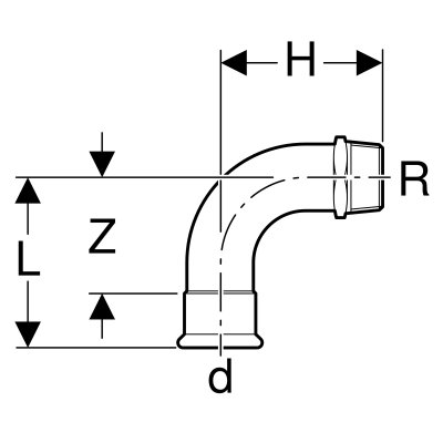 Kolano Geberit Mapress C-Stahl przejściowe 90st. z gwintem wewnętrznym d35-R1.1/4 23509