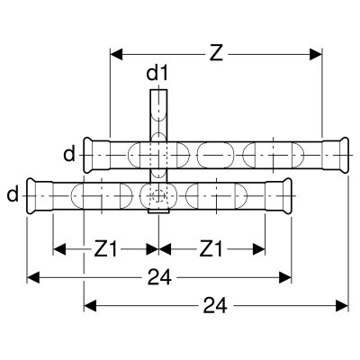 Trójnik krzyżakowy Geberit Mapress C-Stahl R-HE d15-15 23602