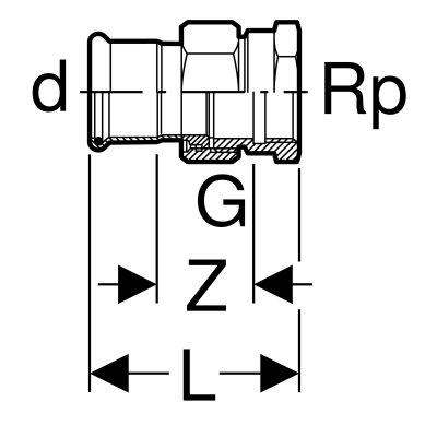 Śrubunek Geberit Mapress C-Stahl przejściowy z gwintem wewnętrznym d18-R1/2 25302