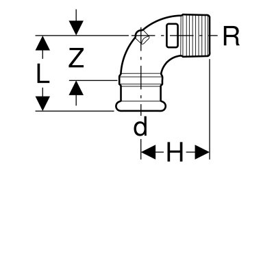 Kolano Geberit Mapress Kupfer przejściowe 90st. z gwintem wewnętrznym d18-R1/2 63884