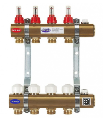 Rozdzielacz mosiężny r - 13 pt zs z przepł. trójnikiem i zaworem spustowym Gorgiel 1041123413
