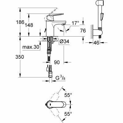 GROHE Eurosmart Cosmopolitan - jednouchwytowa bateria umywalkowa ze słuchawką bidetową 23125000