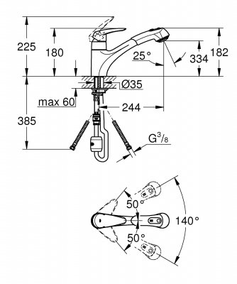 GROHE Eurodisc - jednouchwytowa bateria kuchenna 1/2 32257001