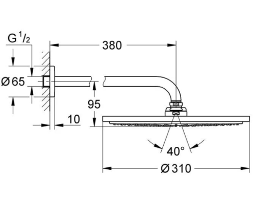 Deszczownica z ramieniem 380 mm 1 strumień rainshower cosmopolitan 310 Grohe 26066AL0