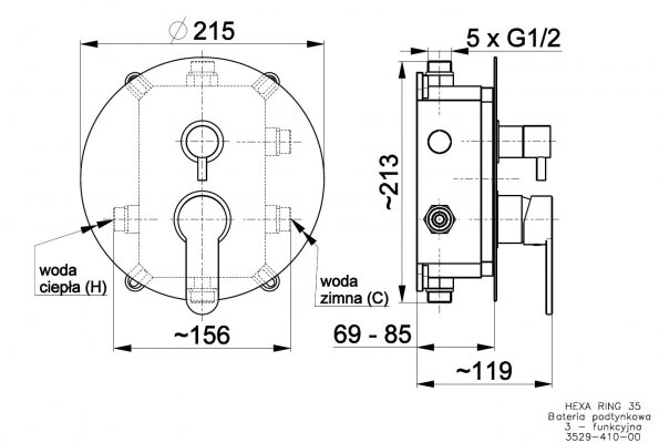 HEXA Bateria podtynkowa wannowo-natryskowa 3 drożna RING 35 chrom KFA 3529-410-00