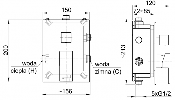 HEXA Bateria podtynkowa wannowo-natryskowa 3 drożna QUADRO 35 chrom KFA 3529-411-00